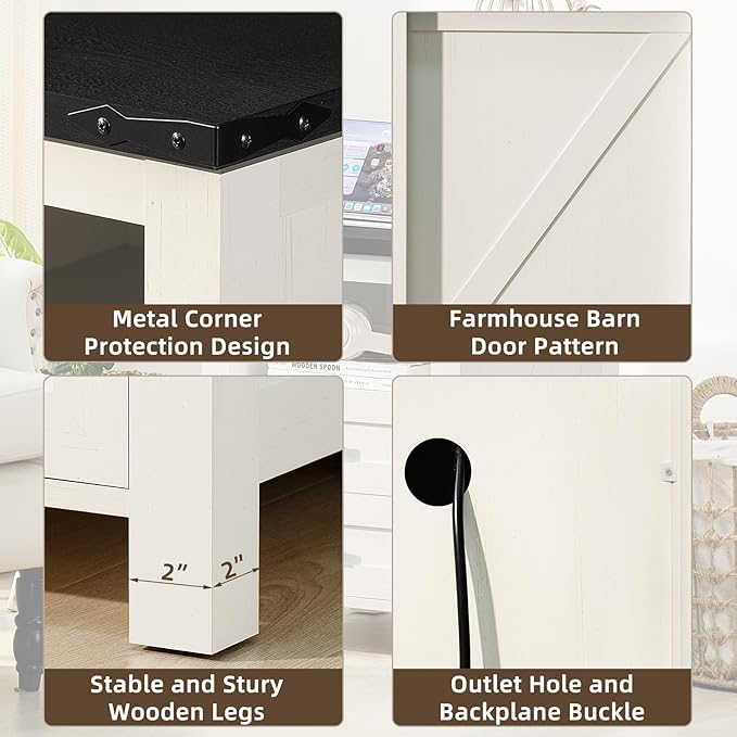 Night Stands with Charging Station Set of 2, Farmhouse Nightstand, White Wooden Bedside End Tables with 2 Drawers and Open Shelf, Bed Side Table for Bedroom, Living Room, Closet, Office