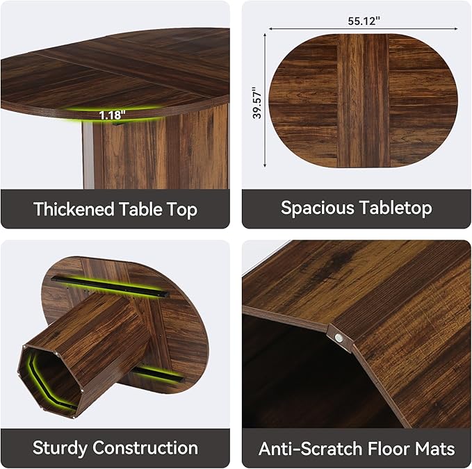 LITTLE TREE 55-Inch Rustic Oval Dining Table for 6, Wood Kitchen Table, Country Chic Furniture for Kitchen, Dining Room & Living Room Wooden Base, Brown Finish