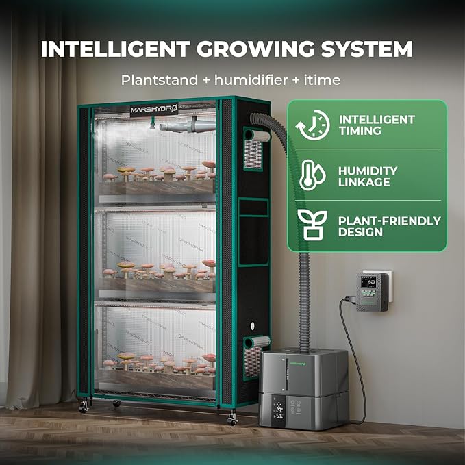 MARS HYDRO 2025 Plant Stand with Grow Lights 4-Tier Plant Shelf with 6 Full Spectrum LED Lamps (54W, 12‘’) & Grow Tent Mini Greenhouse for Vegetables, Seedlings, Plant Growth 5000K, 16x12x47''