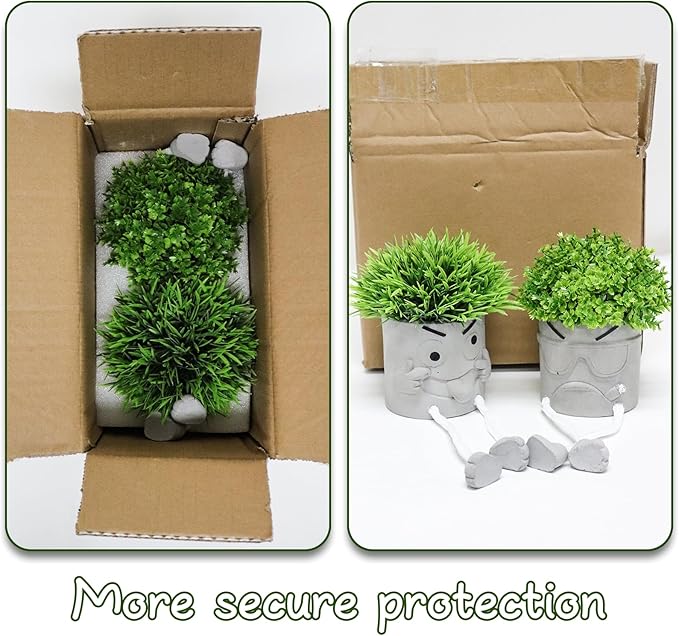 MAKHOT 2 Pack Cute Artificial Succulent Plants with Gray Flower Pots, Fake Plants Succulent Window Sill Decor for Gift Choice, Mini Potted Succulents for Desk Shelf Bathroom Decoration