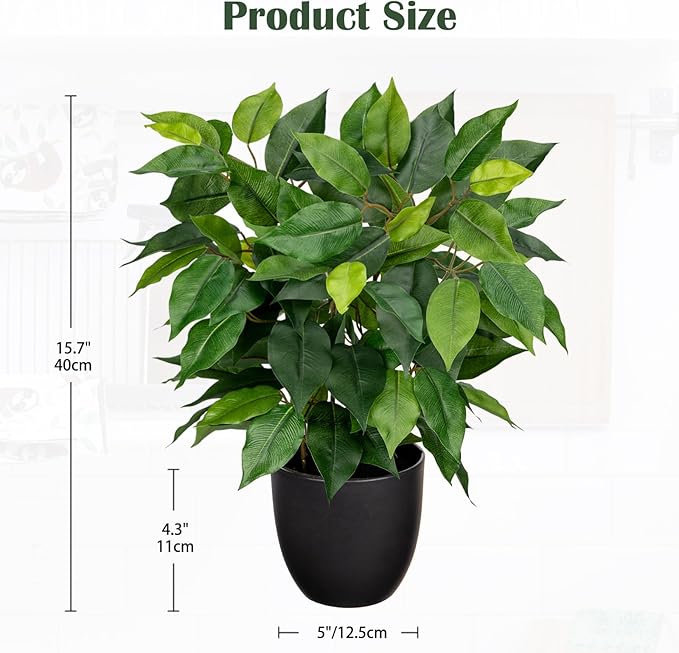 Fake Plant 15.7" Artificial Plants Indoor Small Ficus Potted Plants Silk Plants Faux Topiary Plant for Home Bathroom Bedroom Dining Room Kitchen Window Shelf Desk Centerpieces Tabletop Decor