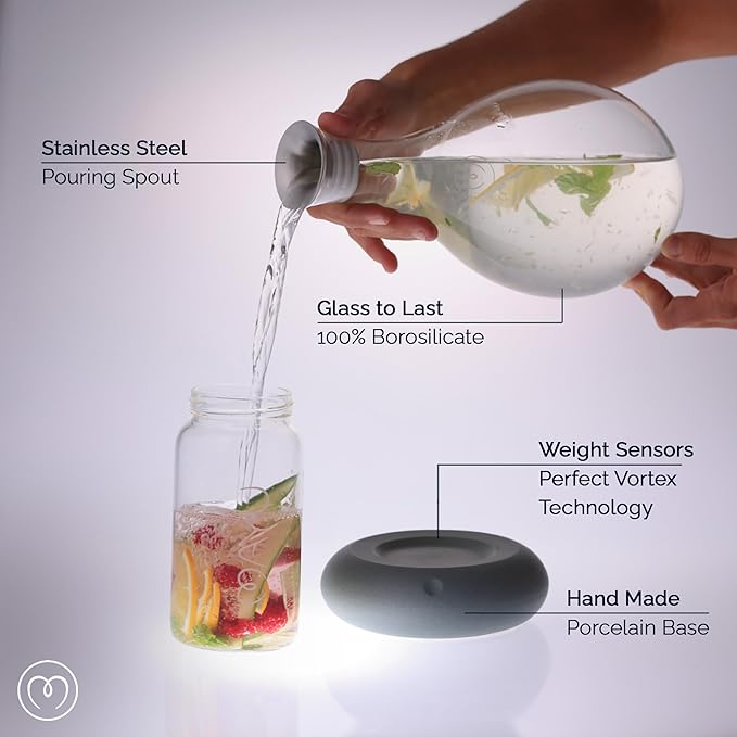 MAYU Swirl Structured Water Carafe - Innovative Vortex Technology Handblown Pitcher. Post Reverse Osmosis Filter Aerating Water Dispenser Stand 1.5 Liter| 51 Oz Dining Glass Jug Design (Earth Base)