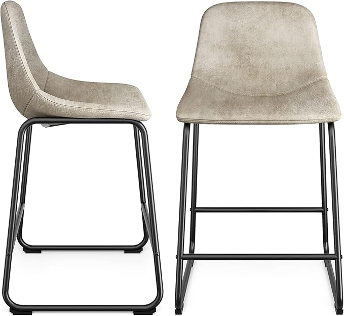 Rfiver Pu Faux Leather Bar Stools Set of 4, Industrial Pub Barstools with Back and Footrest, Modern Armless Bar Height Stool Chairs (Beige, 24" Counter Chair x4)