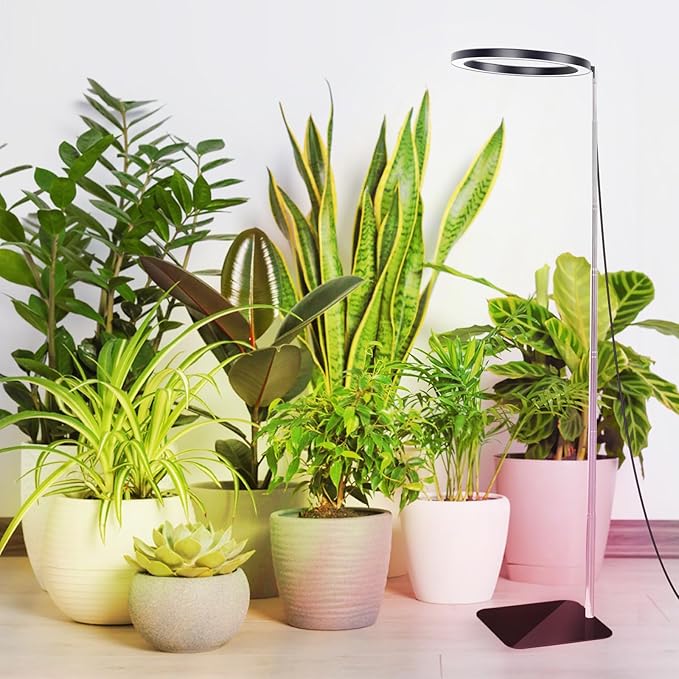 10" Floor Grow Lights for Large Indoor Plants, Full Spectrum Indoor Plant Light for Indoor Growing with Timer 3/9/12H,Height Adjustable 9"-59", 9 Brightness,Led Tall Halo Grow Light for House Plants