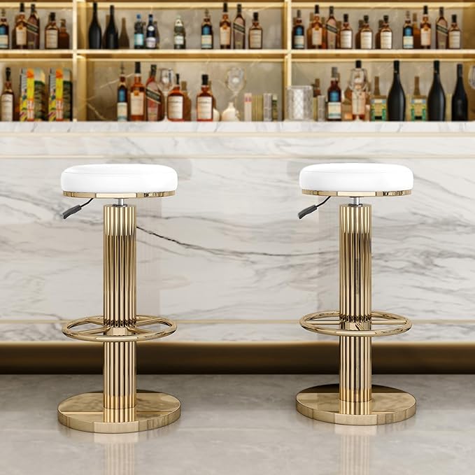 FUNROLUX Bar Stools Counter Height Bar Stools Modern Adjustable Swivel Counter Height Chairs Backless Counter Stools with Metal Legs for Kitchen Island Dining Room (White)