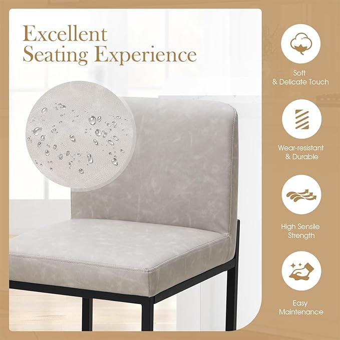 Sophia & William Light Grey Bar Stools Set of 4, Modern PU Leather Counter Height Barstools with Back, 24" Kitchen Island Bar Chairs