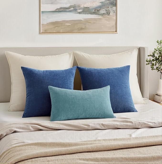 MIULEE Navy Blue Couch Pillow Covers 18x18 Inch, Set of 2 Soft Chenille Decorative Square Summer Throw Pillow Covers Farmhouse for Sofa Living Room Bed