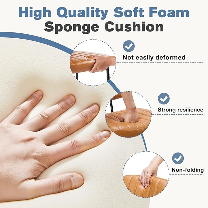 DUMOS Dining Chairs Set of 2, Upholstered Mid-Century PU Leather Accent Chair with Backrest and Metal Legs for Kitchen, Living Room, Brown