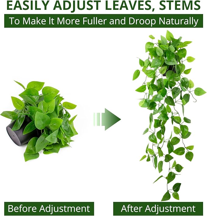 LOYWREE 2 Pack Small Artificial Hanging Plants with Faux Ivy Vine and Hanging Pothos 39Inch Fake Plant Realistic Greenery for Shelf Decor in Home, Office, Indoor & Outdoor Gardens