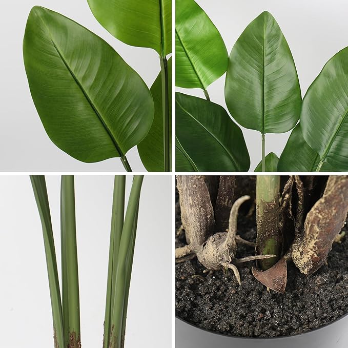 Hollyone 2pcs Large Bird of Paradise Artificial Plant in Pot 4FT Tall Fake Bird of Paradise Plant Faux Tropical Palm Tree Faux Plantain Banana Leaf for Indoor Outdoor Home Office Garden Decor 8 Leaves