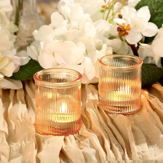 36pcs Gold Votive Candle Holders, Glass Tea Light Candle Holders for Birthday Decor, Candle Votives for Wedding Centerpiece & Home Decor (Gold)