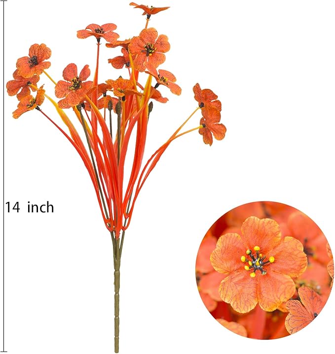 15 Bundles Artificial Flowers UV Resistant Outdoor Plants No Fade Faux Plastic Shrubs Fake Silk Flowers Window Box Garden Porch Home Decoration(Deep Autumn Orange)