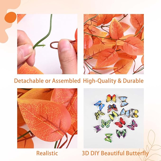 BLEUM CADE Fake Hanging Plants, 4pcs Artificial Hanging Plant, Faux Orange Vines Hanging Plant for Wall Home Living Room Indoor Outdoor Fall Decor (No Baskets)