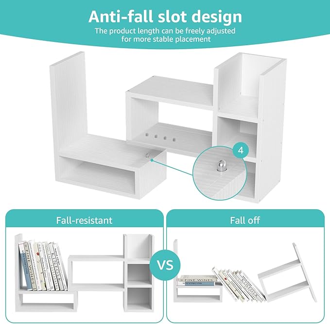 Desk Shelves Desktop Orgnizer Shlef - White Office Organization for Top of Desk Organizers and Accessories Corner Bookshelf Table Top Shelving Small Hutch Decorations for Women Office