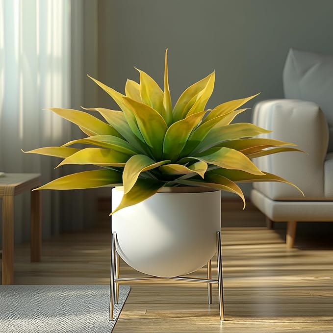 Artificial Plants Outdoor Faux Plant,Artificial Agave Faux Hostas Outdoor Uv Resistant Artificial Plants Indoor Fake Plant Artificial Agave Plant Indoor(2pcs, 28") Yellow