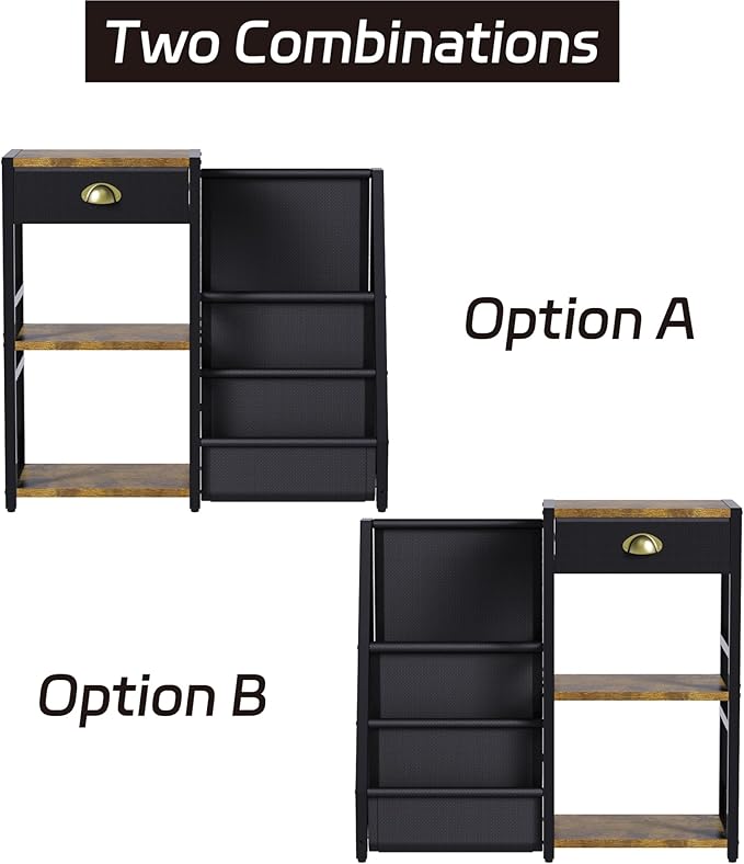 End Table with Vinyl Record Storage,Record Player Stand,3 Tier Turntable Stand with Records Holder,Stand Table for Media Stereo Speaker,Amplifiers,Magazines-Vintage