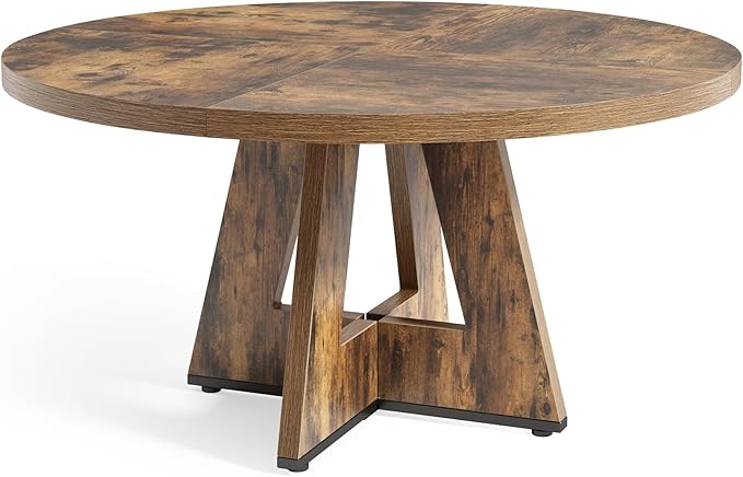 LITTLE TREE Round Dining Table for 4-6 People, 47 Inches Dining Room Table with Wooden Pedestal Base, Circle Kitchen Tables for Dining Room, Kitchen, Living Room, Rustic Brown