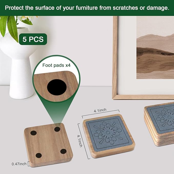 Square Coasters for Drinks, Absorbent Coaster Sets of 5, Wood Drinks Coasters for Coffee Tabletop Protection, Non-Slip, Non-Stick, Suitable for Kinds of Cups Wooden Table Drink, 4.1 Inches Grey