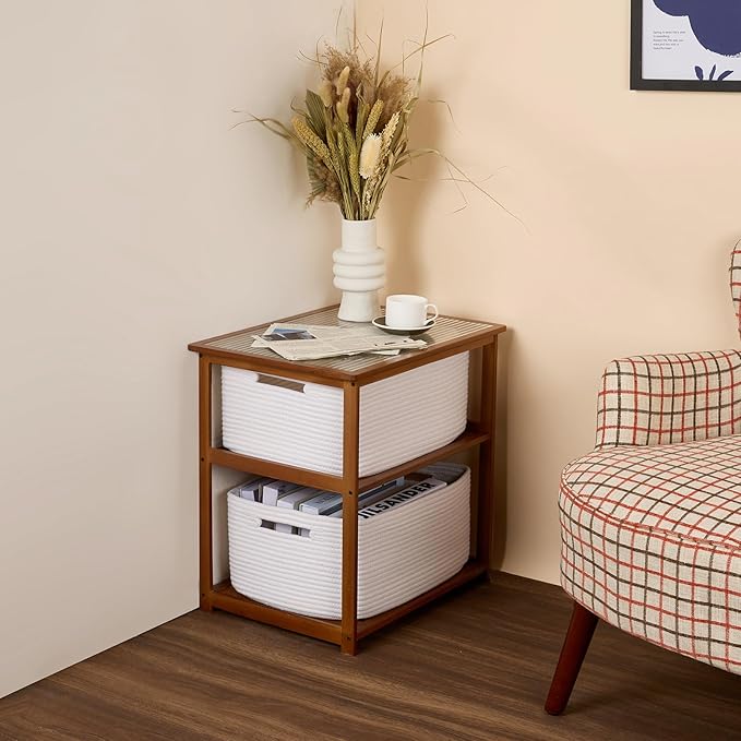 Large Storage Baskets for Organizing, Closet Shelf Baskets for Clothes Blanket Towels, Baby Nursery, Toy Bins Box, Woven Rope Baskets, 17 x 13 x 7.5”, 4 Packs Off White