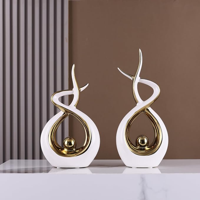 Gold Modern Sculpture Table Decorations, Ceramic Knick Knacks Statues for Living Room Decor, Tv Stand and Desk Decor, Suitable for Coffee Tables and Shelf Decorations, Great Gift Idea