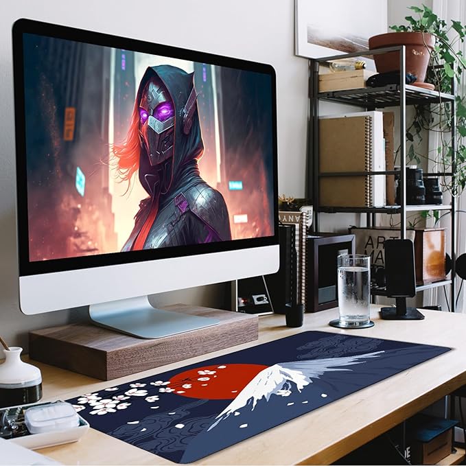 Japanese Mt Fuji Gaming Mouse Pad, Large Extended 31.5"x15.7" Durable Mousepad with Stitched Edges, Waterproof Non-Slip Base for Home Office Work