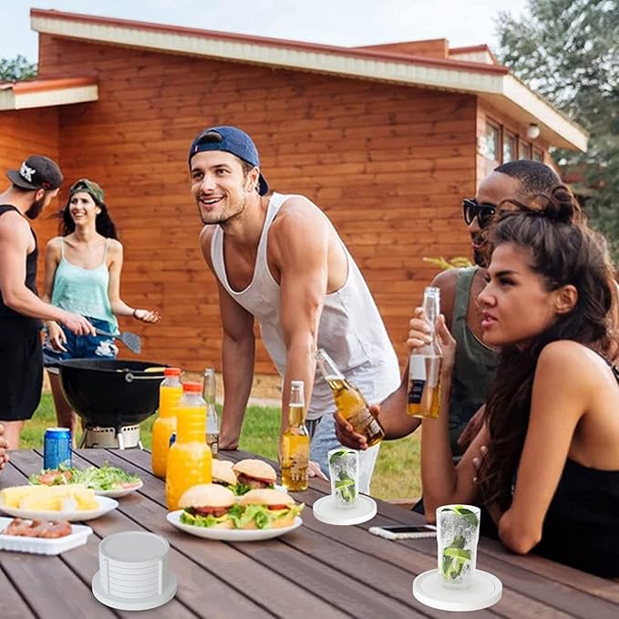 MinBoo Bamboo Coasters for Coffee Table Set of 6 Coasters for Drinks Absorbent with Holder Coffee Table Decor for Tabletop Protection Gifts for House Warming New Home & Wedding (White)