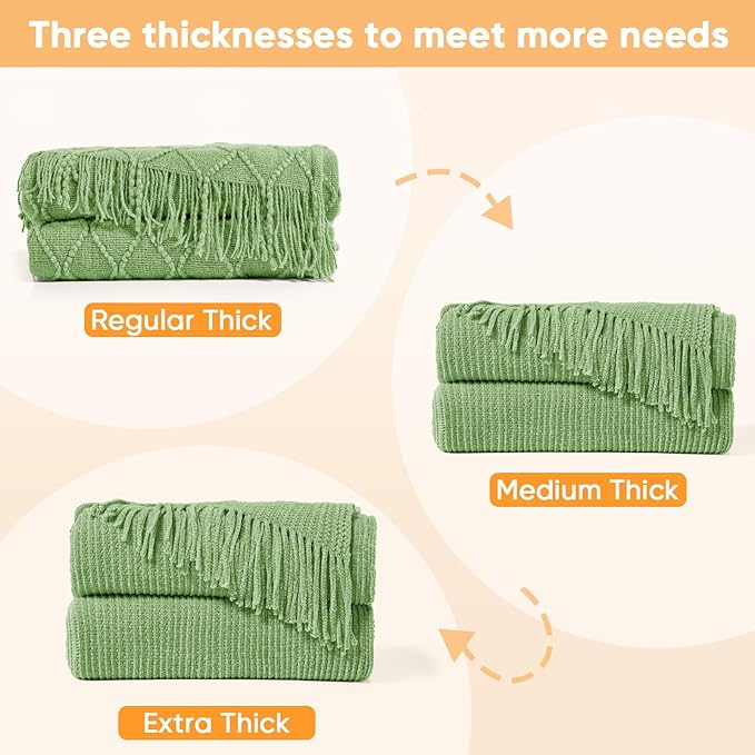 inhand Basil Throw Blanket for Couch Bed,Chunky Chenille Woven Soft Warm Christmas Blankets Gifts for Women with Tassels,Lightweight Cozy Boho Farmhouse Fall Winter Decor,60"x80",Extra Thick