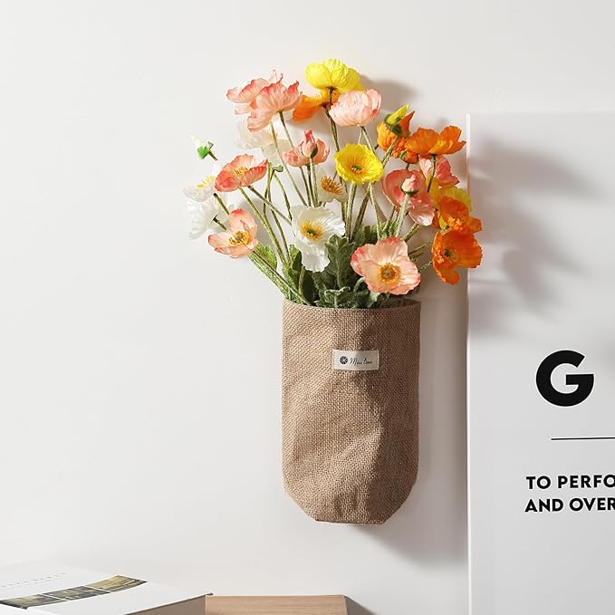 Artificial Poppy Flowers, 8 Bundles Faux Poppies with Stems for Floral Arrangements - Wedding, Home, Office, Party Table Centerpiece Decor