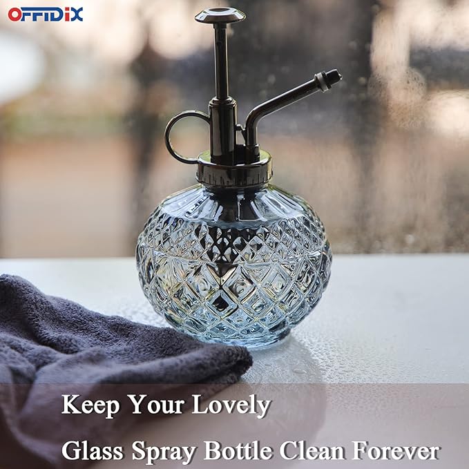 OFFIDIX Plant Mister, Vintage Glass Spray Bottle, Flower Mister 300ML Small Watering Can with Plastic Top Pump, Spray Bottle for Garden, Plants, Cleaning (Gray)