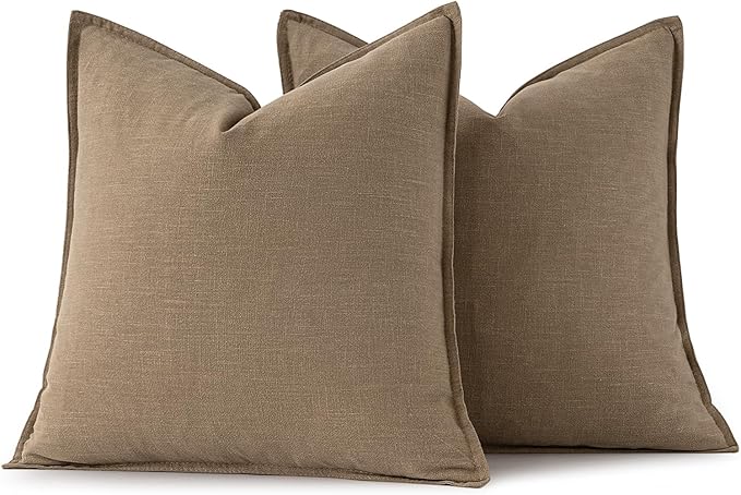 MIULEE Decorative Linen Euro Sham Pillow Covers 22x22 Inch Khaki Boho Farmhouse Neutral Winter Couch Throw Pillows for Bed Pack of 2 Accent Modern Pillowcase Sofa Livingroom Home Decor