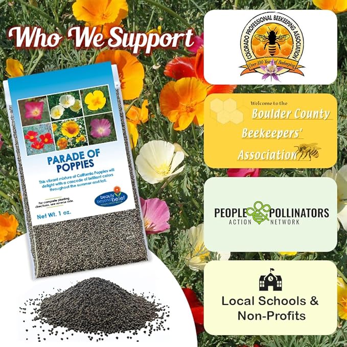 Parade of Poppy Wildflower Seeds - 1oz, Open-Pollinated Flower Seed Mix Packets, No Fillers, Annual, Perennial Wildflower Seeds, Year Round Planting - 1 oz