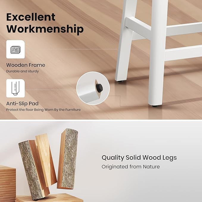 PHI VILLA Counter Height Bar Stools Set of 2 - Farmhouse Barstools with Upholstered Saddle Seat, Kitchen Counter Island Stools