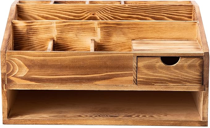VERGOODR Wood Desk Drawer Organizers with File Organizer Pen holder Decor combo for Desk Organization, Office Desks, Home can arrange calculators, scissors, pens, note papers, etc. (Baked color)