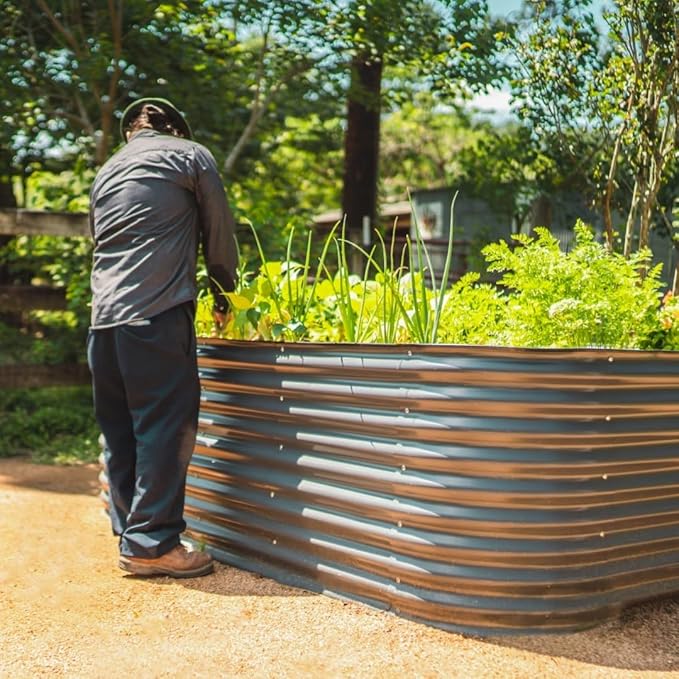 Vego garden 32" Extra Tall Raised Garden Bed Kits,10 in 1 Modular Raised Planter Box for Vegetables Flowers Fruits Oval Metal Raised Garden-Modern Gray