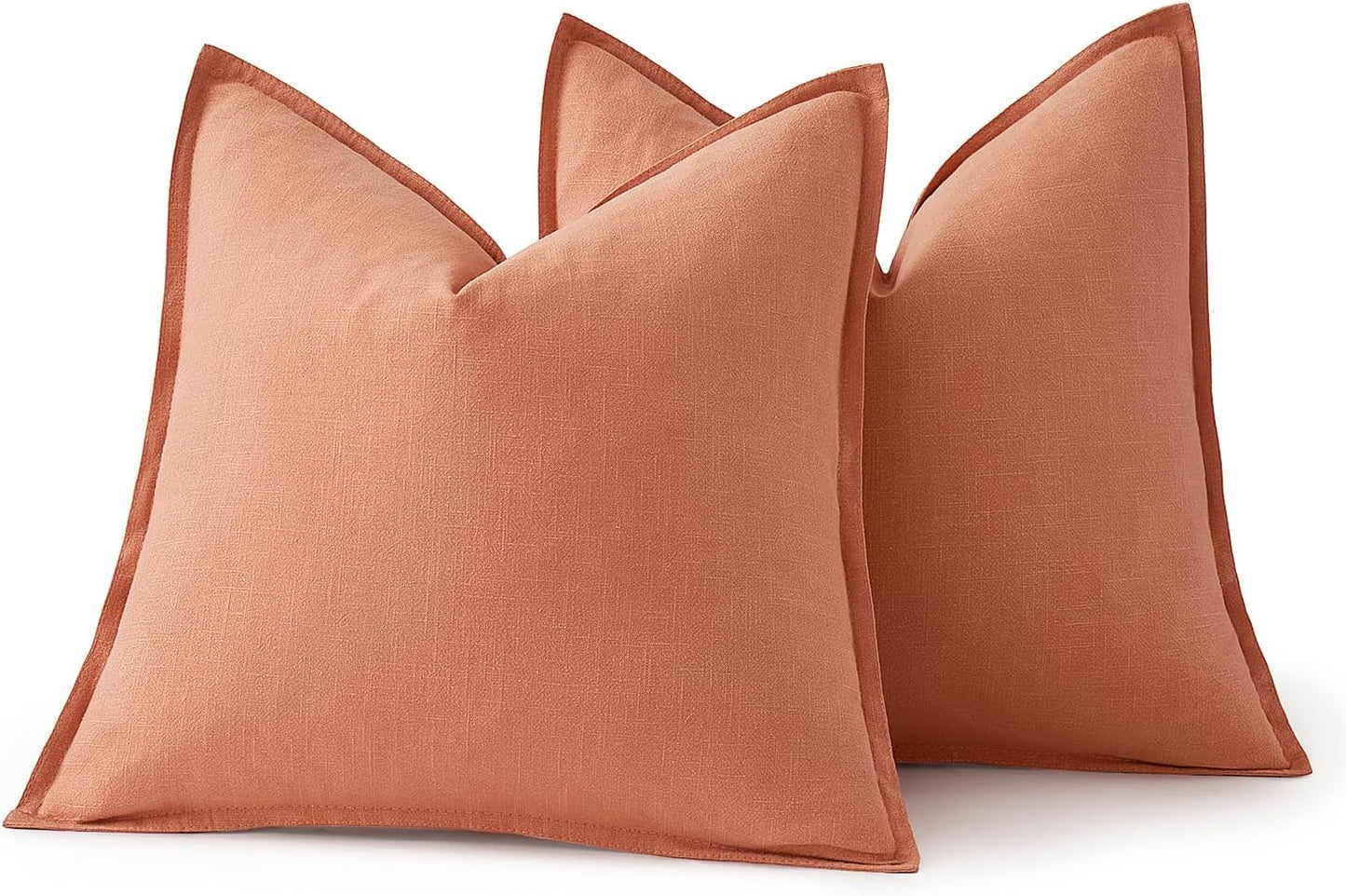 MIULEE Decorative Linen Euro Sham Pillow Covers 22x22 Inch Coral Boho Farmhouse Neutral Couch Throw Pillows for Bed Pack of 2 Accent Modern Pillowcase Summer Sofa Livingroom Home Decor