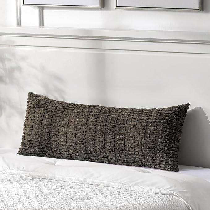 Fancy Homi 2 Packs Dark Brown Long Body Lumbar Decorative Throw Pillow Covers 14x36 Inch for Bed Couch Bedroom Bench, Soft Corduroy Rectangle Solid Pillow Case, Rustic Farmhouse Boho Room Decor