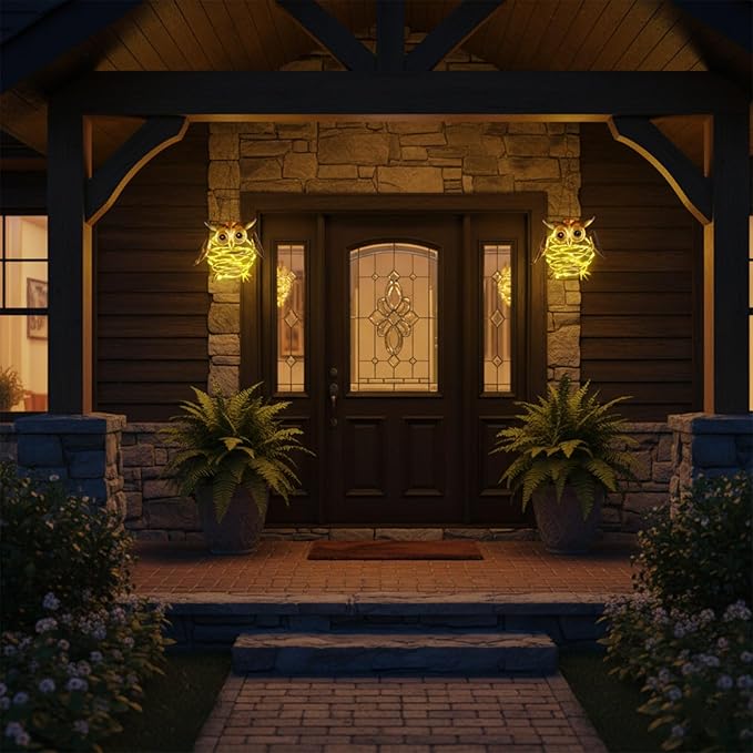 2 Pack Owl Solar Lights Outdoor Hanging Lantern with Handle, Solar Powered Owl Garden Decor for Outside Patio Yard Porch Pathway Butterfly Gifts for Women (Warm White LED Lights)