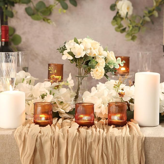 36pcs Amber Votive Candle Holders - Fall Decor, Ribbed Glass Tea Light Candle Holder, Candle Votives for Wedding Centerpiece & Home Decor