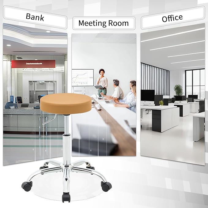 Office Desk Chair, Adjustable Swivel Rolling Stool 19.5’’-26.6’’,Camel Brown Desk Stool with Wheels (Camel Brown)