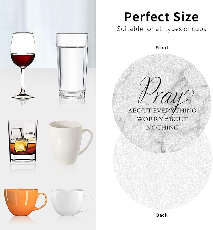 Marble Grey Christian Bible Verses Coasters Set of 6 Coasters for Drinks Absorbent Double-Sided Leather PVC Coaster for Tabletop Protection Coffee Table Decor Ideal for Home Decor House Warming Gifts