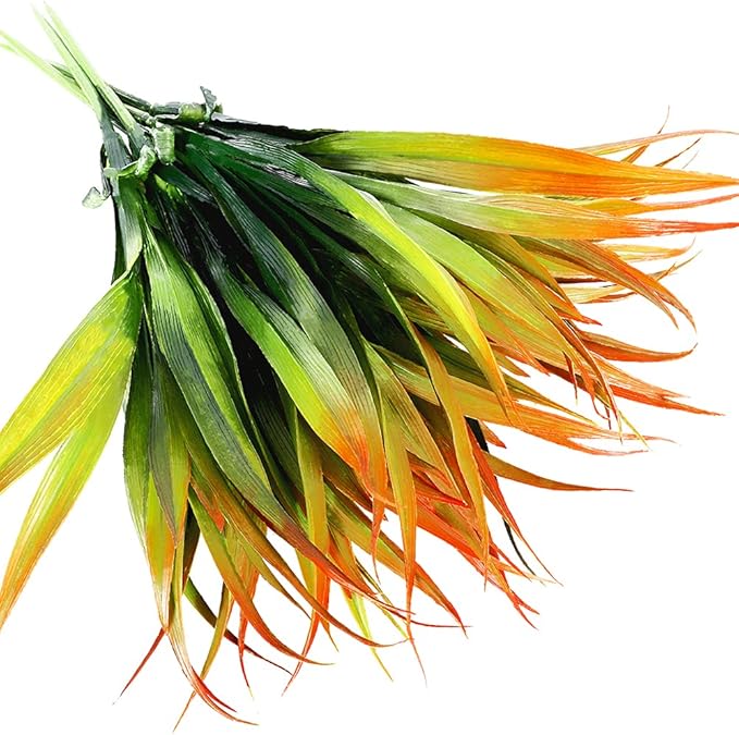 CLONG Artificial Fake Grass Plants Faux Grass Outdoor UV Resistant Fake Bushes Artificial Shrubs Plastic Plant (16, Orange and Green)