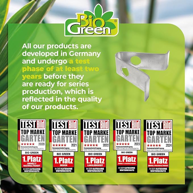 Bio Green Greenhouse Profile Spring Clips | for Hanging Lamps, Plants, etc. | 10 Pcs | Stainless Steel | Robust | Universal Fit for Greenhouse Profiles