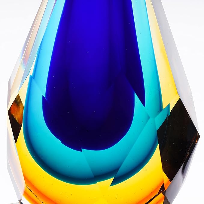 Yao Yuan Hand-Blown Glass Sculpture Glass Decor Murano-Style Glass Statue and Figurine Wonderful Gift, Blue and Green Color