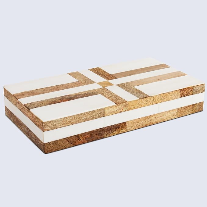 Handicrafts Home Handmade Decorative Storage Box with Lid-Jewelry Organizer, Keepsake Holder, Gift Box or Decor Accent Patisserie Delight Made with Resin Inlay & Wood cajas organizadoras-12X6X2 inch