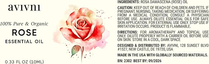 Bulgarian Rose Otto Essential Oil - 100% Pure & Natural, Organic, Undiluted for Aromatherapy, Hair, Diffuser (0.33oz - 10ml)