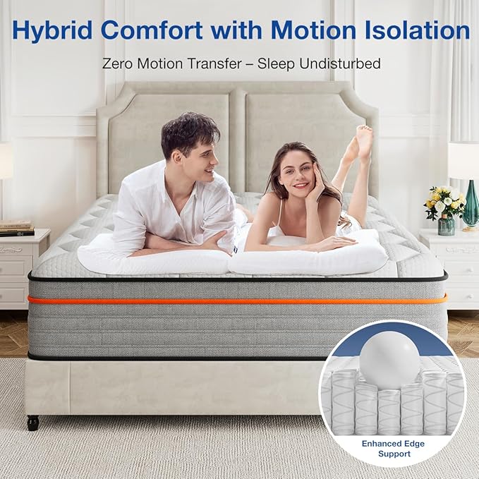 12 Inch Queen Size Mattress, Gel-Infused Memory Foam Mattress - CertiPUR-US Certified, Cooling Support, Pressure Relief, Motion Isolation, Fiberglass-Free