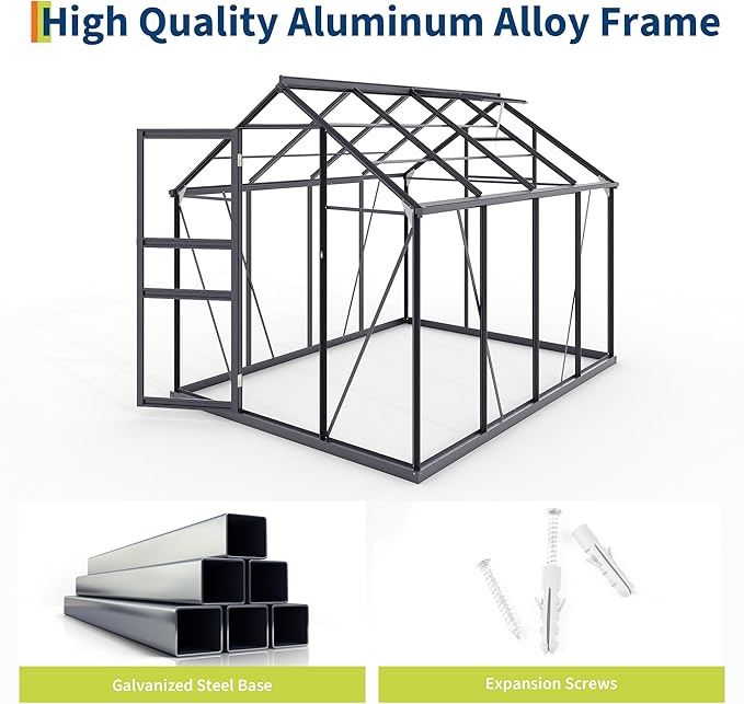 6X8 FT Outdoor Walk in Greenhouse,Polycarbonate Green House Vented Roof Window,Heavy Duty Greenhouse with Aluminum Frame for Backyard Patio Gardening