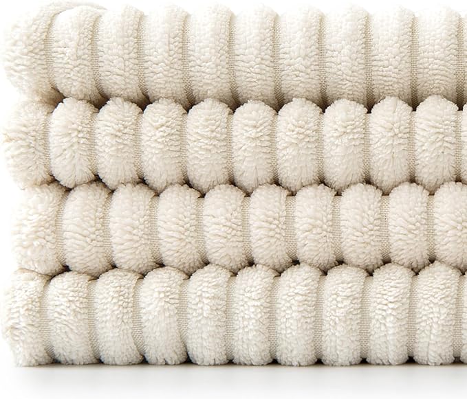 MIULEE Beige Throw Pillow Covers 18x18 Inch Set of 4 Boho Patchwork Cushion Cases Modern Farmhouse Pillow Cases with Invisible Zipper Corduroy Striped Home Decor for Couch Sofa Bedroom