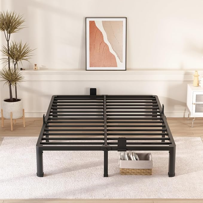 FUIOBYVV 12 Inch Queen Bed Frame with Round Corner Edge Legs 3500 lbs Metal Heavy Duty Steel Slats Support No Box Spring Needed Platform Noise Free Easy Assembly