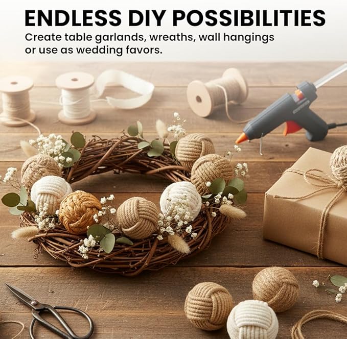 Nautical Rope Balls Decorative – 2 Inch – Set of 8 – Handmade from Jute and Cotton – for Farmhouse Bowl Fillers, Rustic Home Accents, or Table Decor – Perfect for Coastal Styling